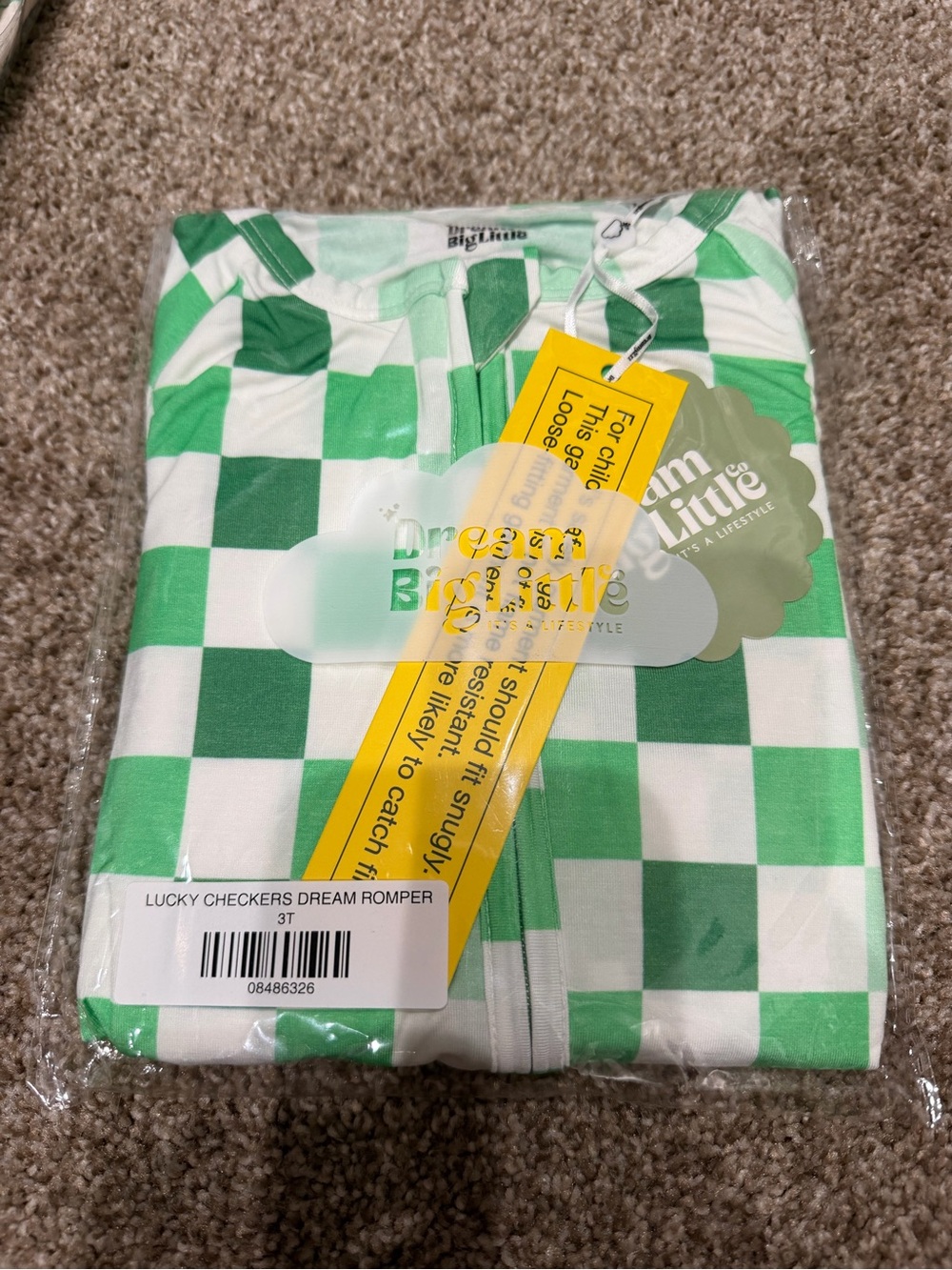 Dream Big lucky Checkers long sleeve zip footies Bamboo Pj 3T